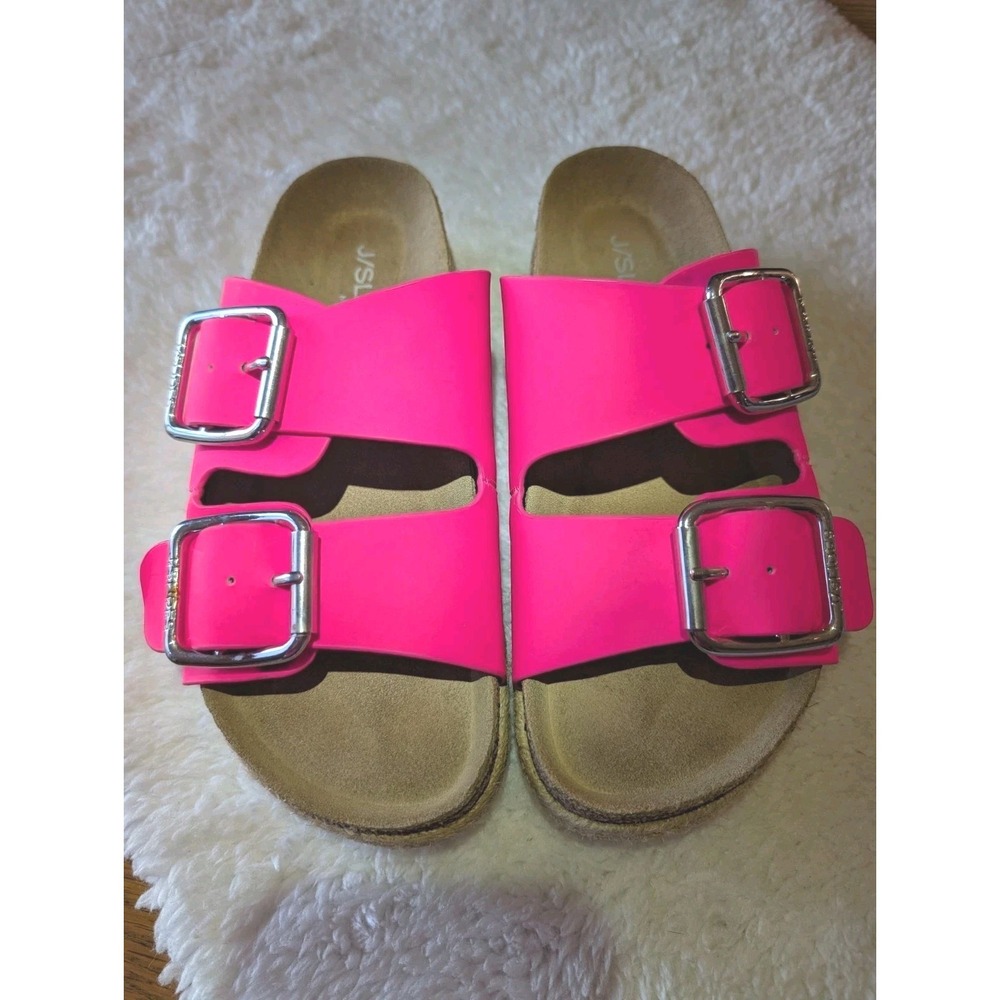 J Slides Hot Pink Leather Bonnie  Platform Sandal 6M‎ Double Buckle EUC